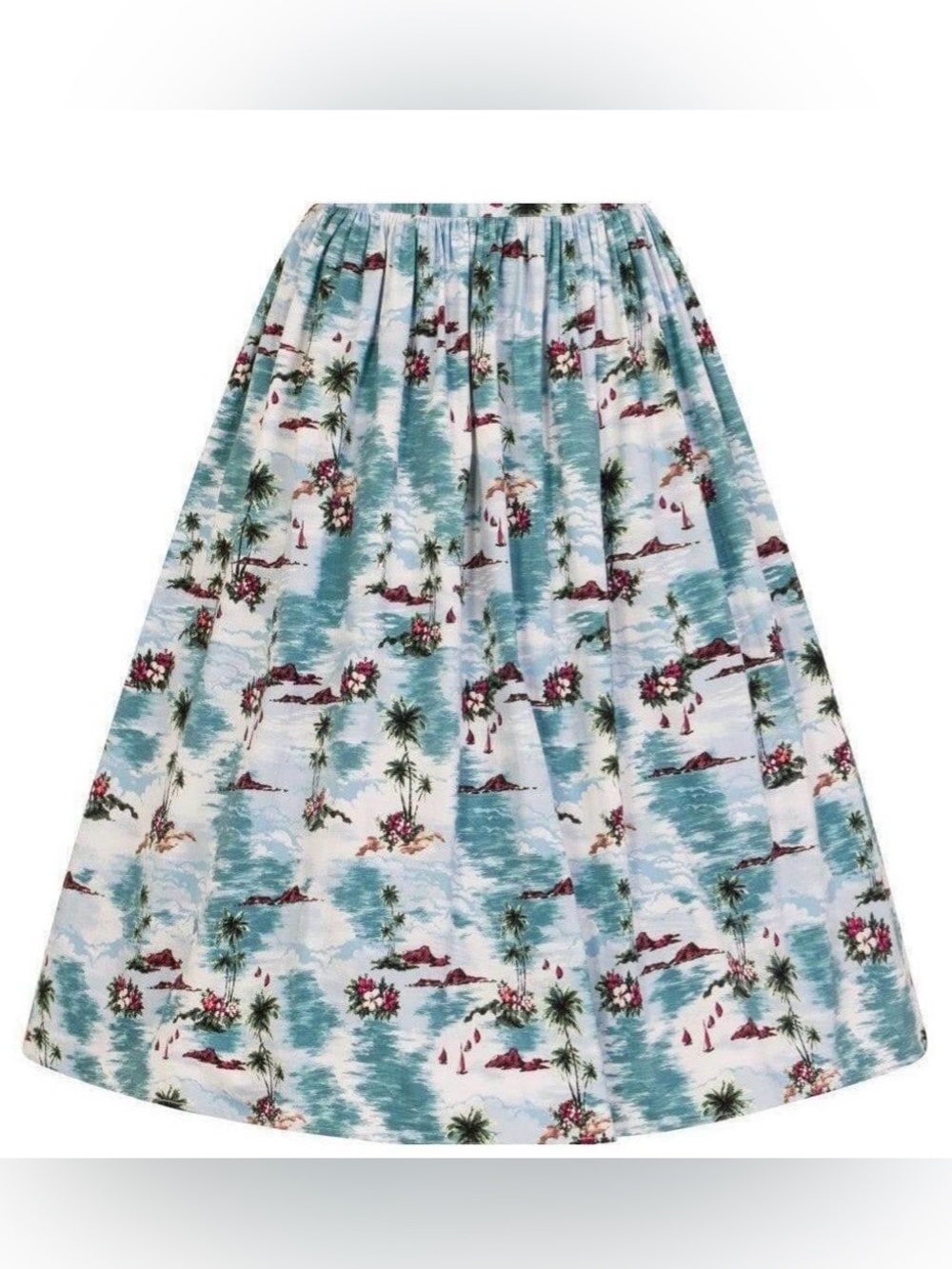 Hell Bunny Nissi 50”s retro aqua tropical cotton print skirt/pockets. Sz Small - Picture 5 of 12
